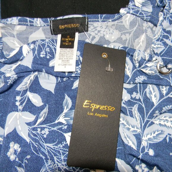 Espresso Los Angeles Blue White Print Cold Shoulder Top Womans Small NWT - Picture 3 of 6
